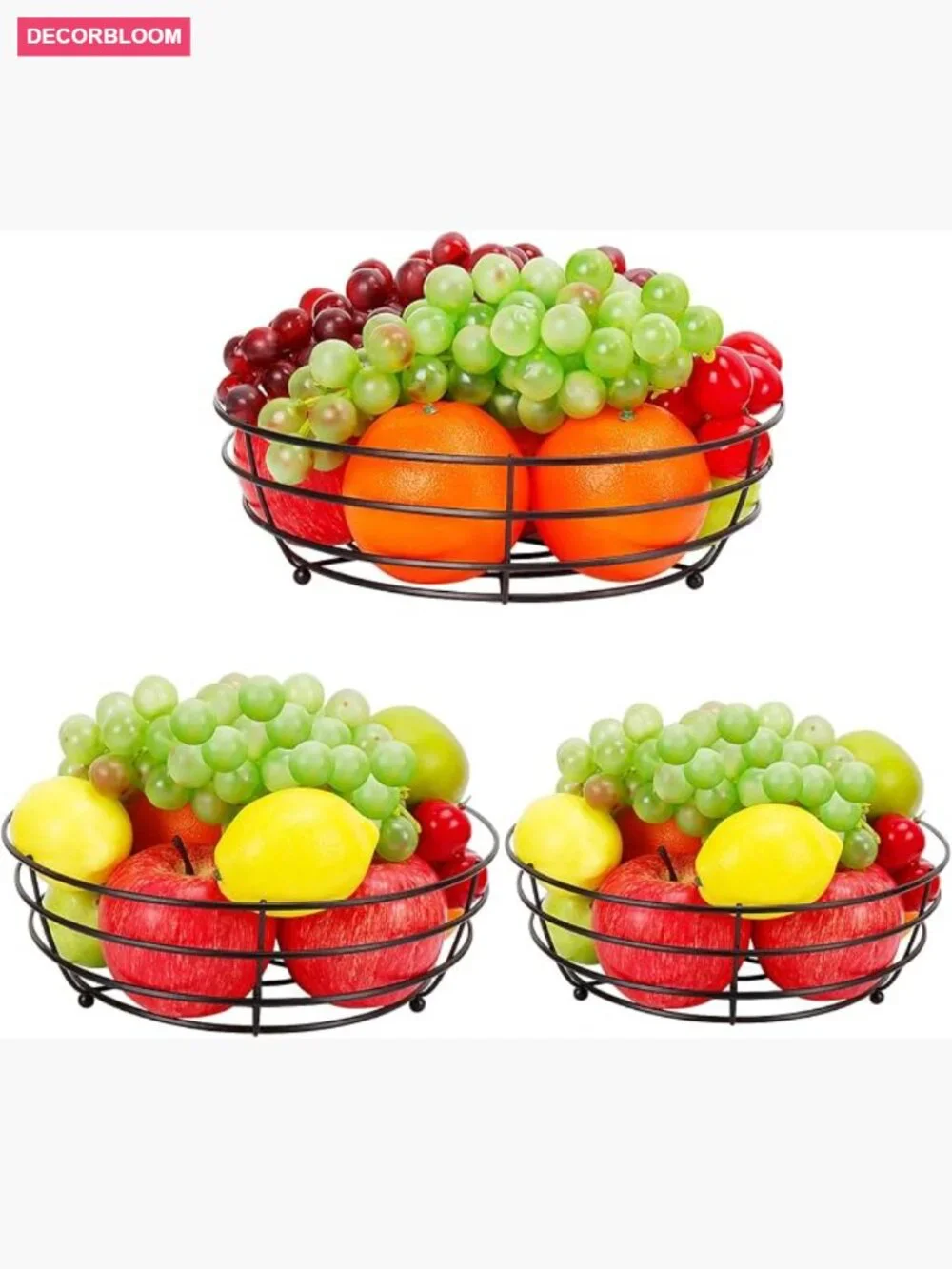Set of 3 Metal Wire Fruit Baskets Kitchen Counter Storage Organizer